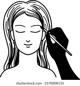 Female face with thin paintbrush isolated on white background. Paintbrush sign vector illustration design