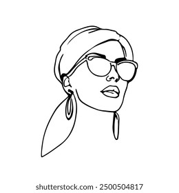 Female Face Trendy Line Art Drawing. Abstract Woman Face One Line Vector Illustration. Minimalistic Black Lines Drawing. Vector EPS 10	