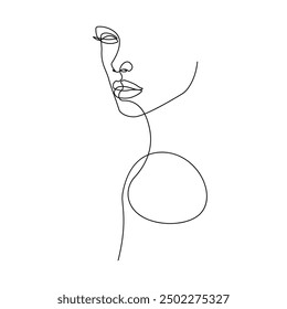 Female Face Trendy Line Art Drawing. Abstract Woman Face One Line Vector Illustration. Minimalistic Black Lines Drawing. Vector EPS 10	