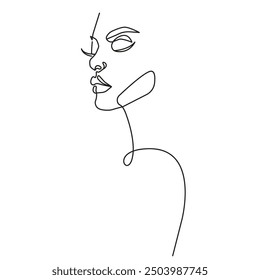 Female Face Trendy Line Art Drawing. Abstract Woman Face One Line Vector Illustration. Minimalistic Black Lines Drawing. Vector EPS 10