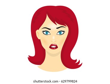 Female face vector. Beautiful female head with rusty hair vector. Icon female head on a white background