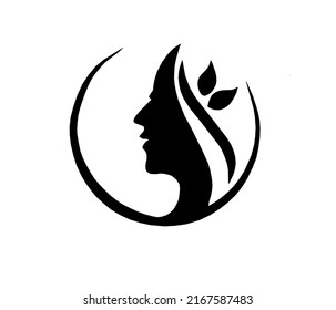 female face vector logo with circular decoration and latest leaves