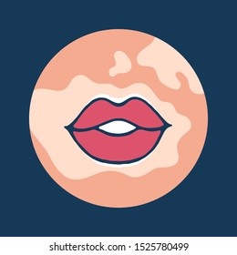 Female face with vitiligo patches in a shape of circle. Vitiligo awareness, body positivity, beauty and cosmetics. Vector. 