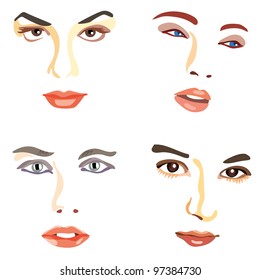 Female faces made of few colored stroke lines