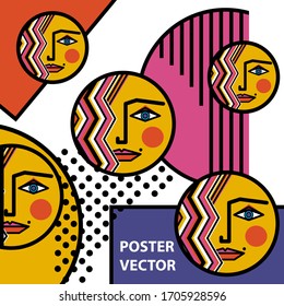 Female faces in a modern abstract style. Geometric composition. Vector illustration for your modern print design.