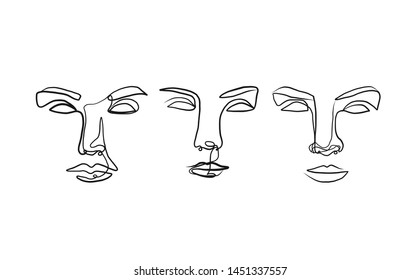 female faces single drawn in black continuous line