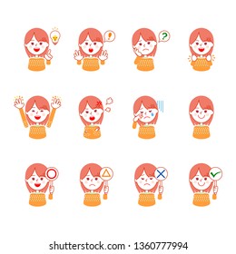 Female facial expression icon set