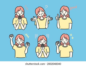 Female facial expression illustration pose set