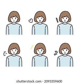 Female facial expression illustration set