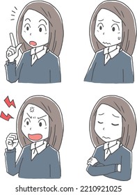 Female facial expression illustration set
