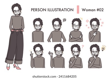 Female facial expression illustration set