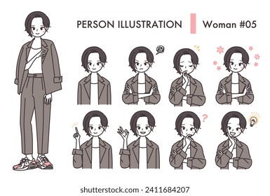 Female facial expression illustration set