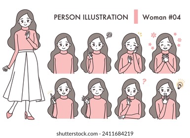 Female facial expression illustration set