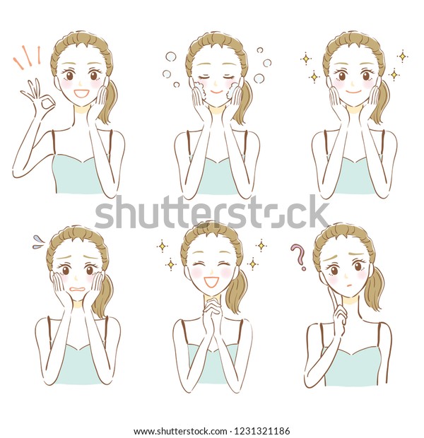 Female Facial Expression Pattern Handdrawn Illustrations Stock Vector Royalty Free 1231321186
