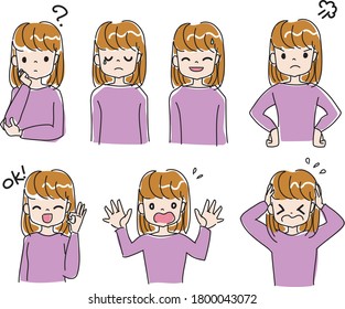 Female facial expression set illustration