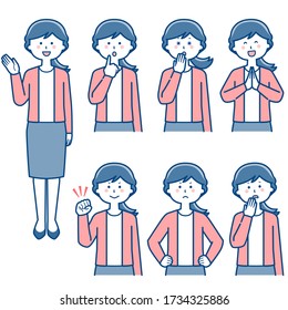 Female facial expression, upper body illustration set/ Two colors