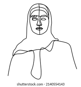 Female facial illustrations are complete with eyes, nose, and lips. She wears a hijab