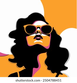 Female Fame Portrait Showcasing Glamour and Sophistication | Stylish and Artistic Design | Flat Vector Illustration