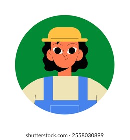 Female Farmer Avatar With Hat And Overalls In Flat Vector Illustration Symbolizing Agriculture, Farming, And Sustainability, Isolated On White Background.