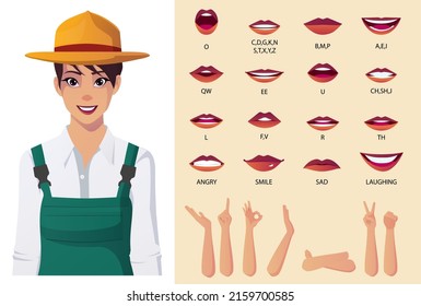 Female Farmer Character with Lips Sync, Face Animation, Emotions and some Hand Gestures