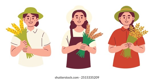 Female Farmer Holding Harvested Rice Crops