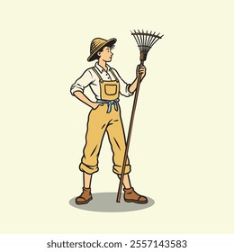 Female farmer holding a rake