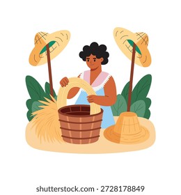 Fêmea agricultora tecendo cestos Flat Vetor Ilustração EPS 10 Ficheiro 