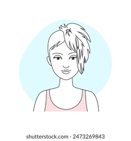 Female fashion beauty portrait, woman with short haircut and long bangs vector illustration