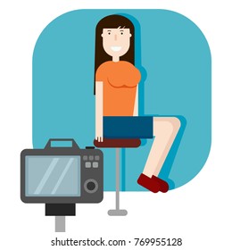 Female fashion model posing for photo in flat design people characters