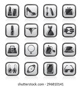 Female Fashion objects and accessories icons- vector icon set