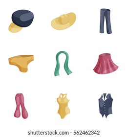Female fashion wear icons set. Cartoon illustration of 9 female fashion wea vector icons for web