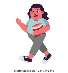 Female Fat People overweight plus size obesity Walking and Snacking Illustration