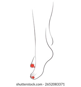contorno de pés femininos com esmalte de unha vermelho, ilustração para pedicure studio.