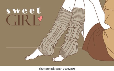 Female feet in gray golfs. Hand-draw vector illustration.
