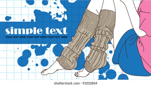 Female feet in gray golfs on a dirty background. Hand-draw vector illustration.