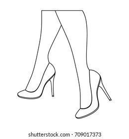 Female feet in heels. Women's shoes single icon in outline style vector symbol stock illustration web.