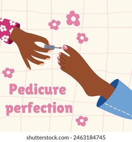Female feet with pedicure. Female manicured legs with nail polish. Beauty treatment aesthetic. 