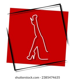 female feet red banner in frame. Vector illustration.