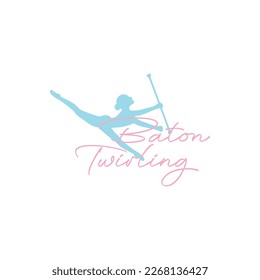 female feminine girl beauty dance sport baton twirling logo design vector icon illustration