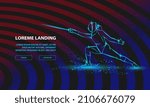 Female fencer in an attacking pose. Vector Sport Background for Landing Page Template.