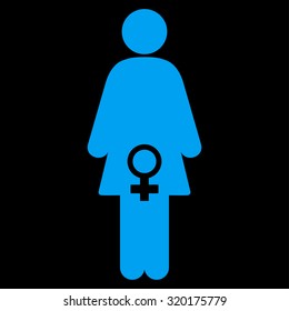 Female Fertility vector icon. Style is flat symbol, blue color, rounded angles, black background.