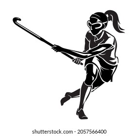 Female Field Hockey Player, Shadowed Illustration