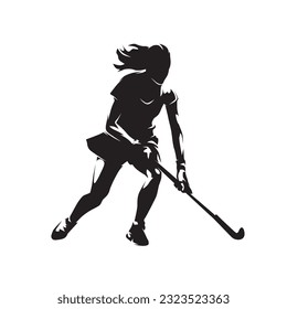 Female field hockey player  woman  isolated vector silhouette  ink drawing
