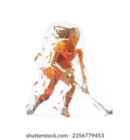 Female field hockey player  woman  isolated low poly vector illustration  geometric drawing