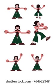 female fighter character as a set, on white background. a girl playing karate