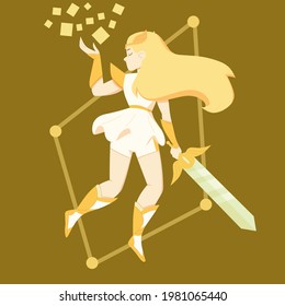 female fighter comic book anime character vector illustration