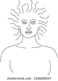 Female figure body with sun fiery snake flying hair
