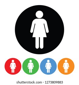 Female figure icon vector classic woman symbol restroom sign shape silhouette icon with four color variations vector illustration isolated on a white background