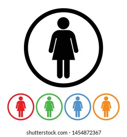 Female figure icon vector classic woman lady shape symbol sign with four color variations vector illustration element design isolated on a white background