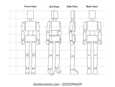 Female Figure Mannequin within front, side, and back view